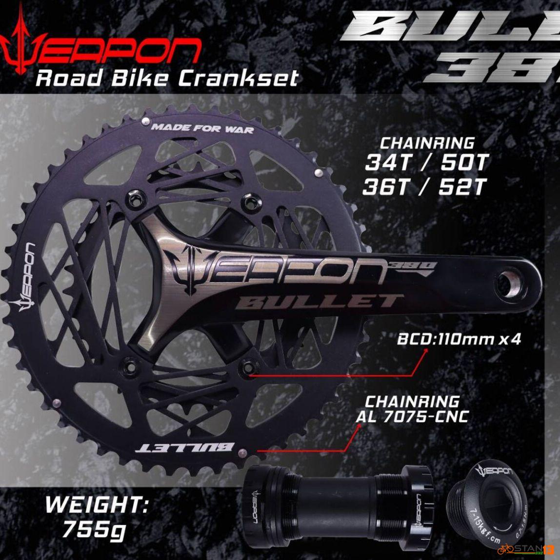 Crank Weapon Bullet 380 Alloy Road Bike Crank Set with BB