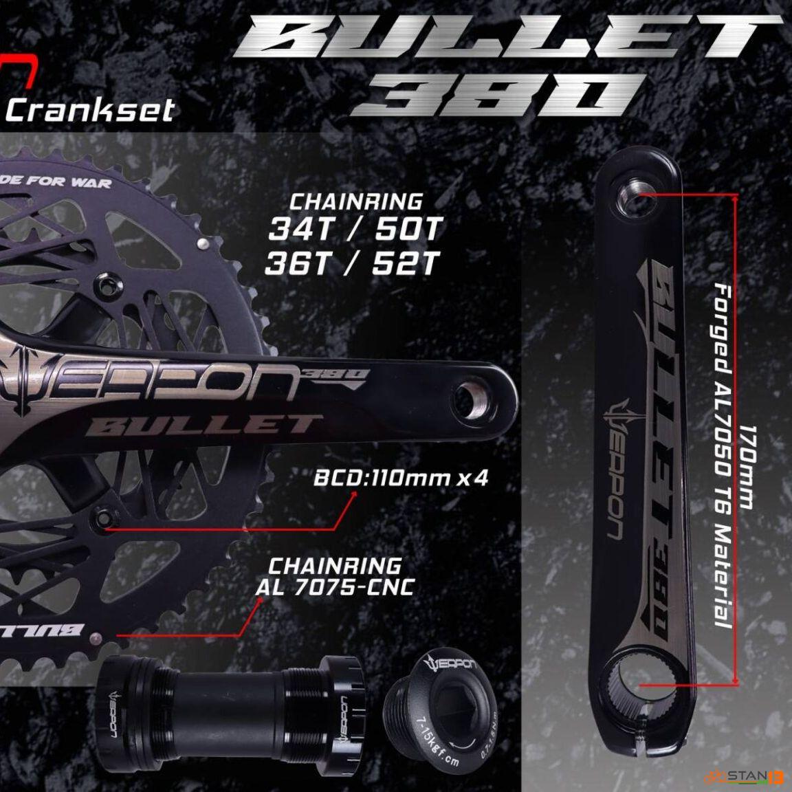 Crank Weapon Bullet 380 Alloy Road Bike Crank Set with BB