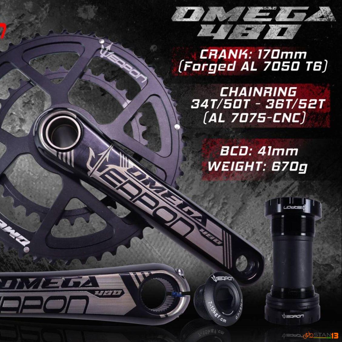 Crank Weapon Omega 480 Alloy Road Bike Crank Set with BB Super Light Weight